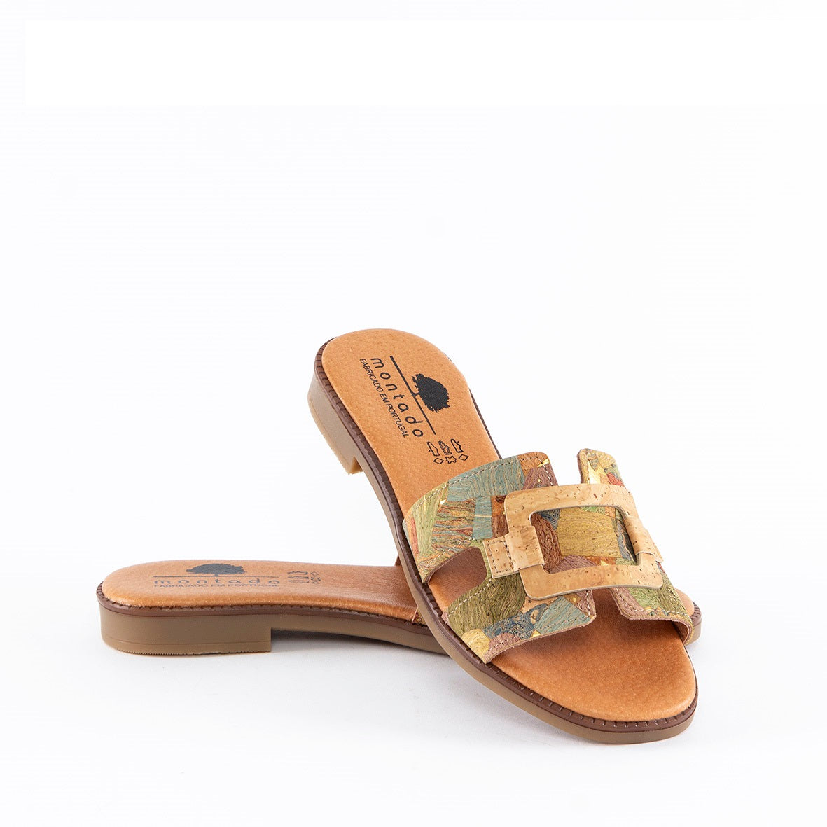Cork Sandals Square Marble Low Heel Cork Shoes Made in Portugal Summer